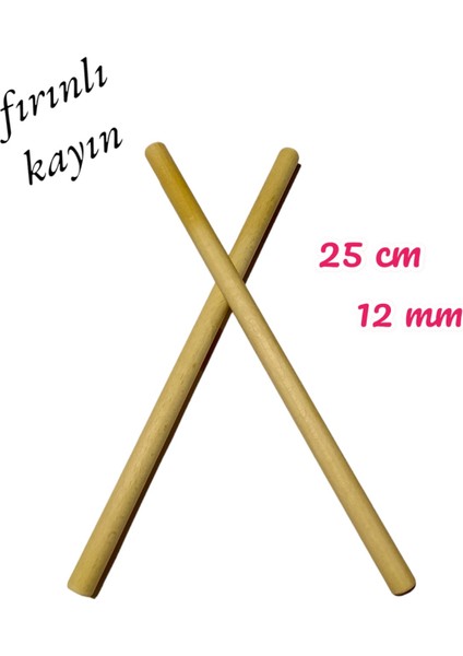 Ritim Çubuğu 12 Çift ( 24 Adet ) Pürüzsüz  25 cm 12 mm