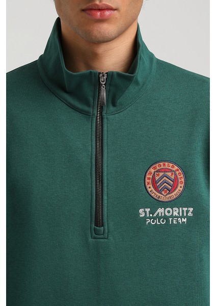Half-Zip Yeşil Slim Fit Half-Zip Sweatshırt 23FWM64064