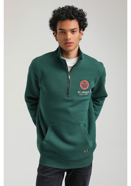 Half-Zip Yeşil Slim Fit Half-Zip Sweatshırt 23FWM64064