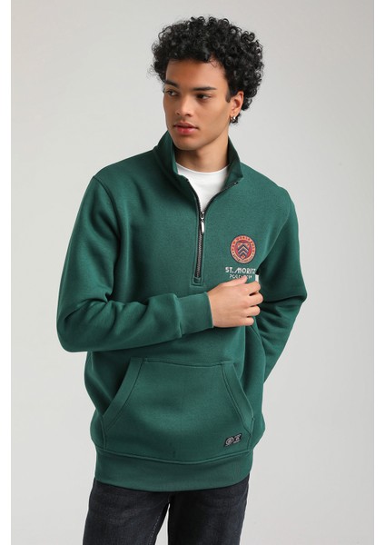 Half-Zip Yeşil Slim Fit Half-Zip Sweatshırt 23FWM64064