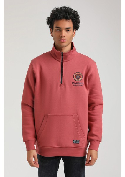 Half-Zip Kestane Slim Fit Half-Zip Sweatshırt 23FWM64064
