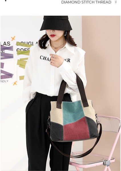 Tuval Kadın Banliyö Niş Büyük Kapasiteli Taşınabilir Omuz Messenger Retro Doku Büyük Çantası (Yurt Dışından) modelleri