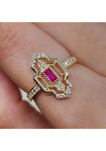 Baget Altın Yüzük - 14 Ayar Altın Baget Ruby Taşlı Kadın Yüzük - Anneler Gününe Özel Altın Yüzük fiyatları