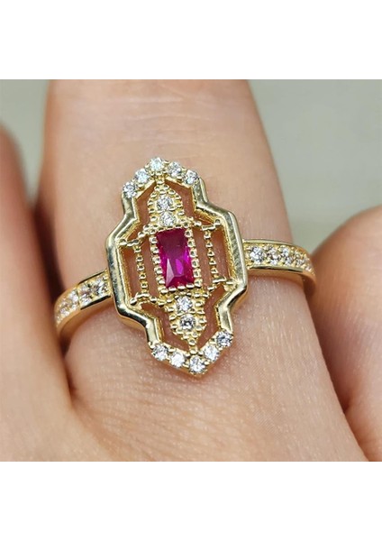 Baget Altın Yüzük - 14 Ayar Altın Baget Ruby Taşlı Kadın Yüzük - Anneler Gününe Özel Altın Yüzük fırsatları