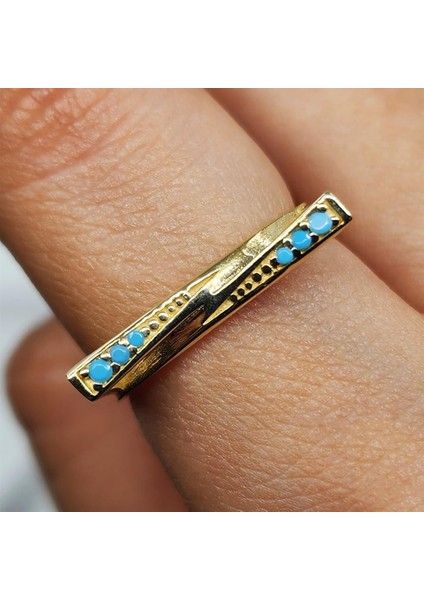 Altın Yüzük - 14 Ayar Altın Fantezi Turkuaz Taşlı Gösterişli Yüzük