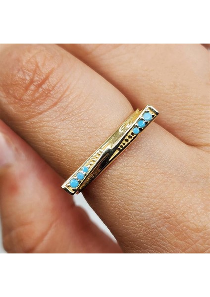 Altın Yüzük - 14 Ayar Altın Fantezi Turkuaz Taşlı Gösterişli Yüzük fiyatları