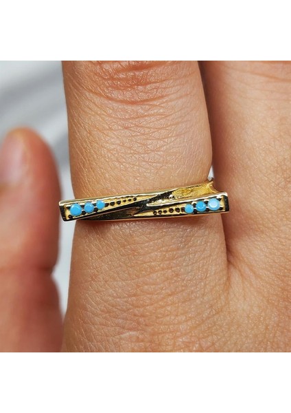 Altın Yüzük - 14 Ayar Altın Fantezi Turkuaz Taşlı Gösterişli Yüzük modelleri