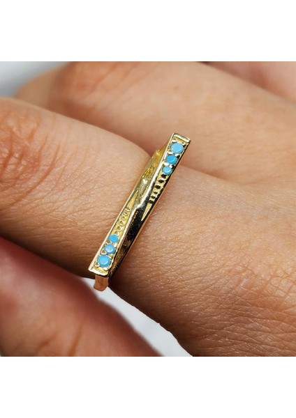 Altın Yüzük - 14 Ayar Altın Fantezi Turkuaz Taşlı Gösterişli Yüzük fırsatları