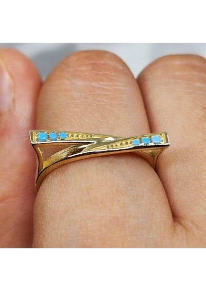 Altın Yüzük - 14 Ayar Altın Fantezi Turkuaz Taşlı Gösterişli Yüzük indirimleri