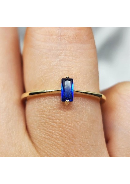 Altın Yüzük - Safir Taşlı Taşlı Baget Tasarım 14 Ayar Altın Yüzük