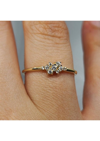 Minimal Altın Yüzük - 14 Ayar Altın Zirkon Taşlı Minimal Yüzük - Hediyelik Altın Yüzük