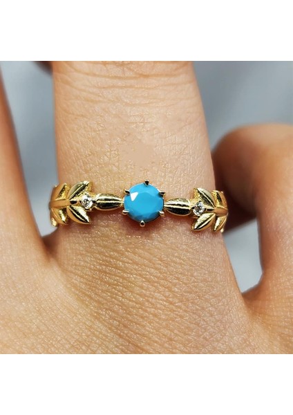 Altın Yüzük - Başak Tasarım Firuze Taşlı Tek Taş Fantezi 14 Ayar Altın Yüzük