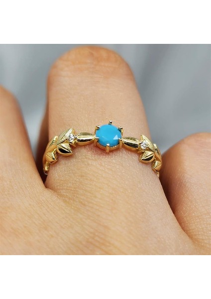 Altın Yüzük - Başak Tasarım Firuze Taşlı Tek Taş Fantezi 14 Ayar Altın Yüzük modelleri