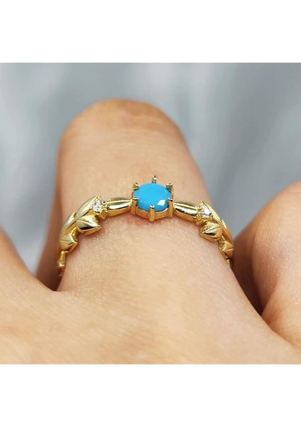 Altın Yüzük - Başak Tasarım Firuze Taşlı Tek Taş Fantezi 14 Ayar Altın Yüzük indirimleri