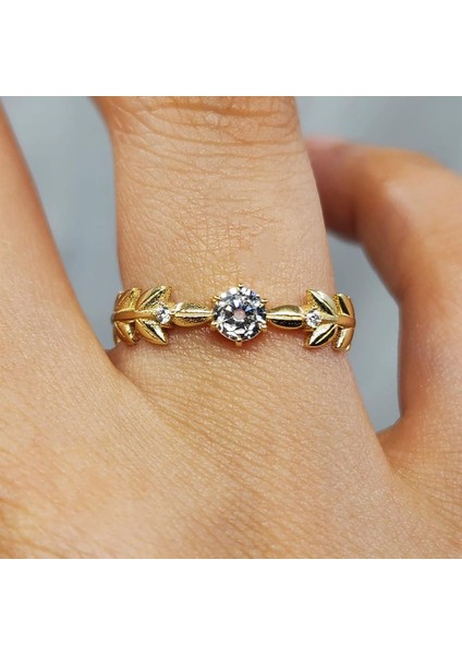 Altın Yüzük - Başak Tasarım Signity Swaroski (Zirkon) Taşlı Tek Taş Fantezi 14 Ayar Altın Yüzük