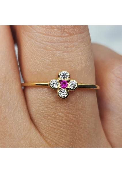 Altın Yüzük - Minimal Papatya Ruby Taşlı (Lal Taşı) 14 Ayar Altın Yüzük fiyatları