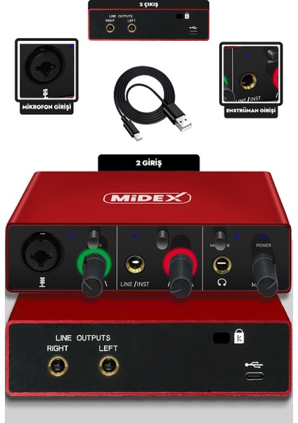 MX-2020 Mikrofon + GLX-500 Ses Kartı + Rs-30 Stereo Kulaklık Stüdyo Kayıt Seti