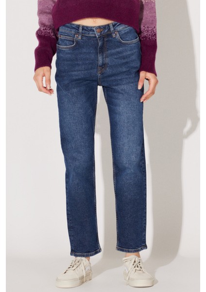 Carol Regular Fit Normal Kesim Yüksek Bel Mavi Esnek Jean Kot Pantolon