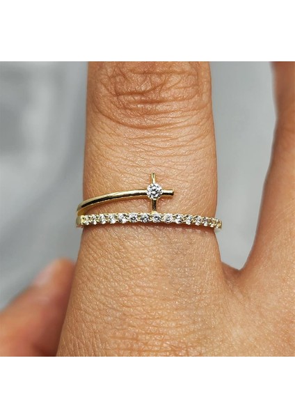 Altın Yüzük - 14 Ayar Altın Fantezi Zirkon Taşlı Minimal Yüzük - Yarım Tur Altın Yüzük modelleri