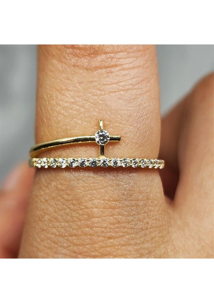 Altın Yüzük - 14 Ayar Altın Fantezi Zirkon Taşlı Minimal Yüzük - Yarım Tur Altın Yüzük indirimleri