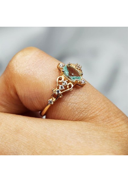 Altın Yüzük - Fox 0.50 Karat Love Su Yeşili Prenses Rose 14 Ayar Altın Evlilik Teklifi Yüzüğü indirimleri