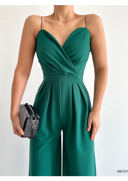 Ithal Krep Kumaş Askılı Geniş Paça Tulum Elbise (Renkli) modelleri