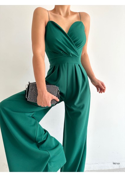 Ithal Krep Kumaş Askılı Geniş Paça Tulum Elbise (Renkli) fırsatları