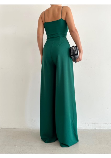 Ithal Krep Kumaş Askılı Geniş Paça Tulum Elbise (Renkli) indirimleri