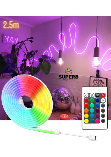 Neon Led Şerit Led ışık Seti Rgb Çok Renkli 2.5 metre