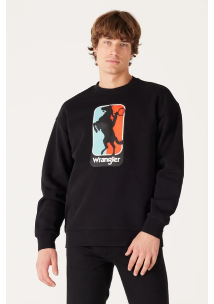 Wrangler Regular Fit Normal Kesim %100 Pamuk Bisiklet Yaka Içi Polarlı Siyah Sweatshirt