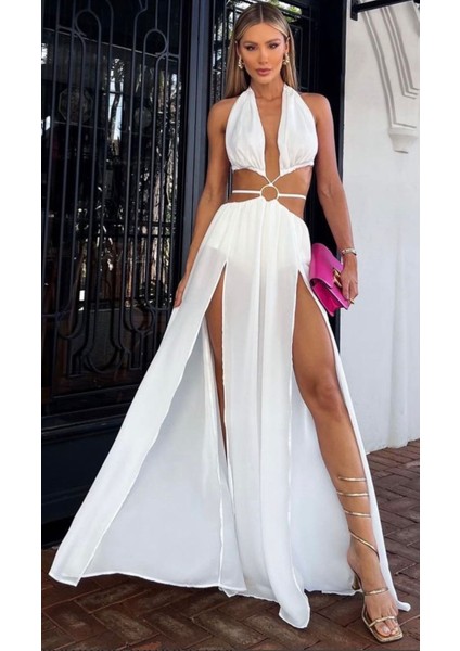 Kadın Beachwear Plaj Astarlı Şifon Kumaş Elbise (Renkli)
