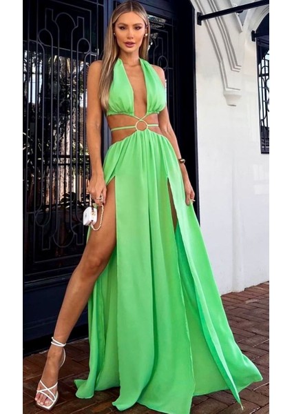 Kadın Beachwear Plaj Astarlı Şifon Kumaş Elbise (Renkli)