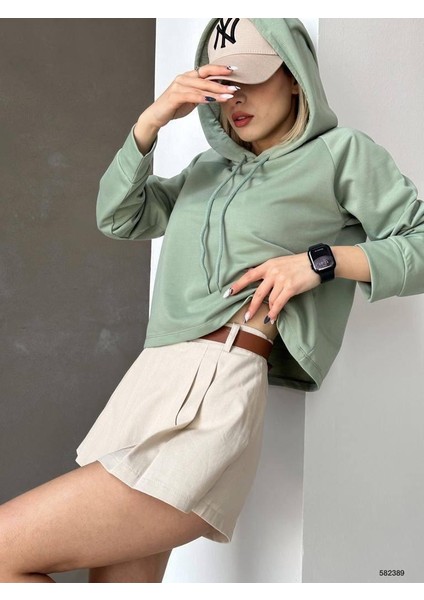 Kadın Kapüşonlu Iki Iplik Kumaş Sweatshirt (Renkli)