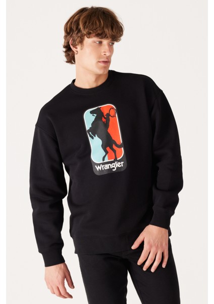 Wrangler Regular Fit Normal Kesim %100 Pamuk Bisiklet Yaka Içi Polarlı Siyah Sweatshirt