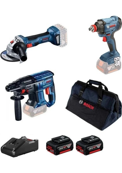 Gbh 180-LI Kırıcı Delici + Gws 180-LI Taşlama + Gdx 180 Lı Somun Sıkma +Bosch Gal 1880 Cv Şarj Cihazı 2X5.0 Ah Akü Seti