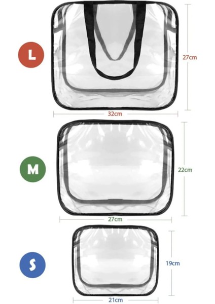 Woys Bags Kadın 3 Adet Şeffaf Seyahat Makyaj Çantası Şeffaf Makyaj Çantası