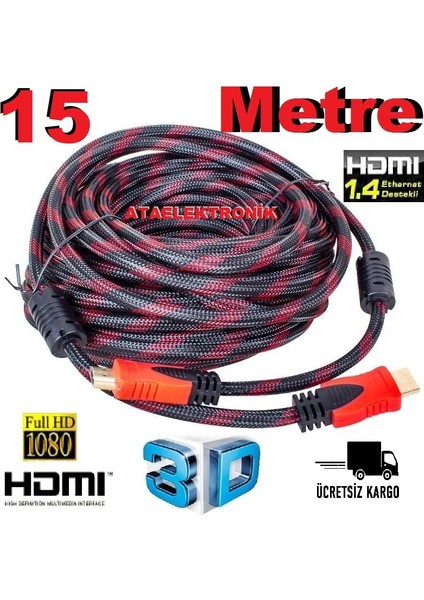15 Metre 15mt Hdmı Kablo Projeksiyon Ile Hd Led Tv Smart 4k Tv Ara Hdmı Hd Hecdi Sargılı ip örgülü