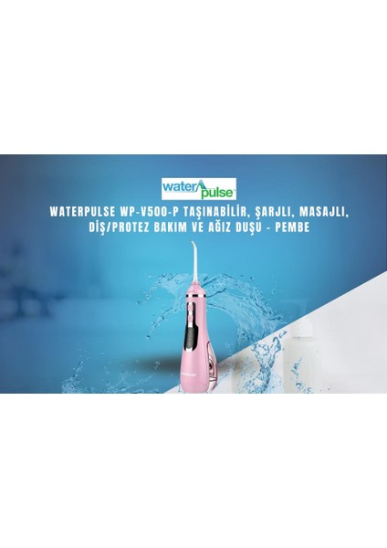 Water Flosser V500 Kablosuz Taşınabilir Ağız Duş Bakım Seti Pembe