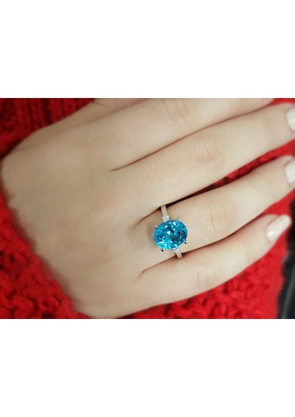 Pırlanta ve Oval Mavi Topaz Taşlı Yüzük 0404R0304 fırsatları