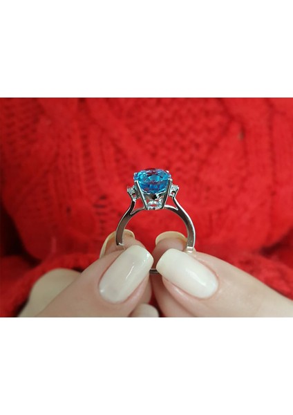 Pırlanta ve Oval Mavi Topaz Taşlı Yüzük 0404R0304 indirimleri