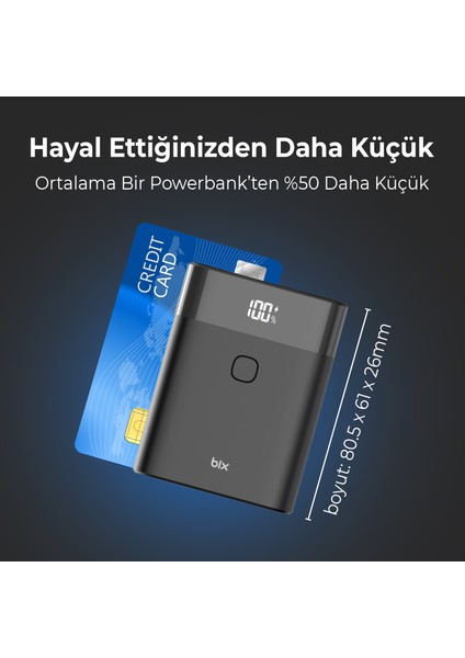 PB20W 10000MAH Type-C ve USB Çift Çıkışlı Dijital Ekranlı Mini Powerbank Siyah iPhone Samsung Huawei Uyumlu