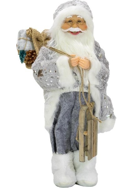 Noel Baba Gri Kızaklı 45 cm