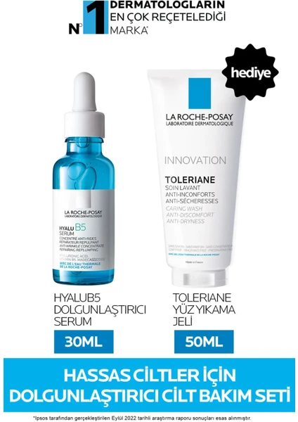 Hassas Ciltler İçin Cilt Bakım Seti: Hyalu B5 Dolgunlaştırıcı Serum 30 ml&Toleriane Yüz Yıkama Jeli 50 ml