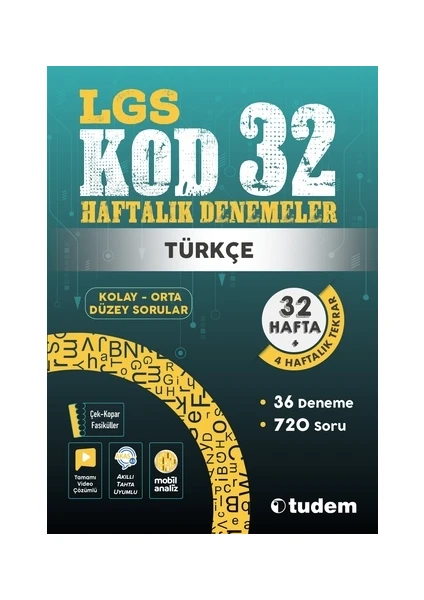 Tudem Yayınları 8. Sınıf Türkçe Kod 32 Haftalık Denemeleri