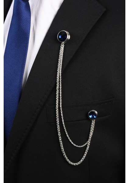 Lacivert Taşlı Ceket Yaka İğnesi