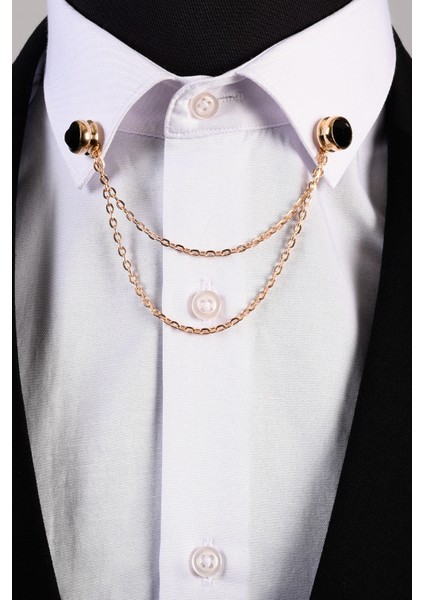 Taşlı Gömlek Yaka İğnesi Gold