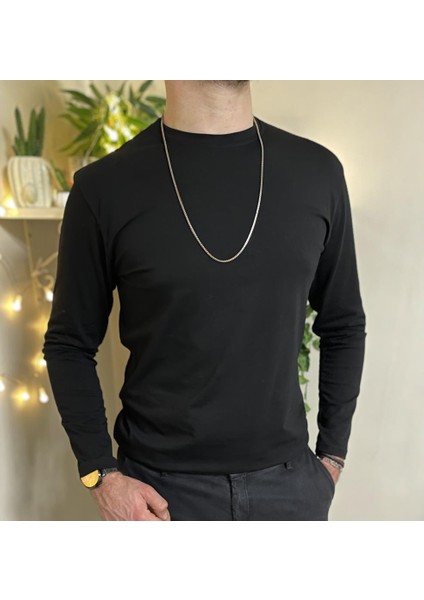 Erkek Slim Fit Dar Kesim Bisiklet Yaka Uzun Kol Pamuklu Tişört