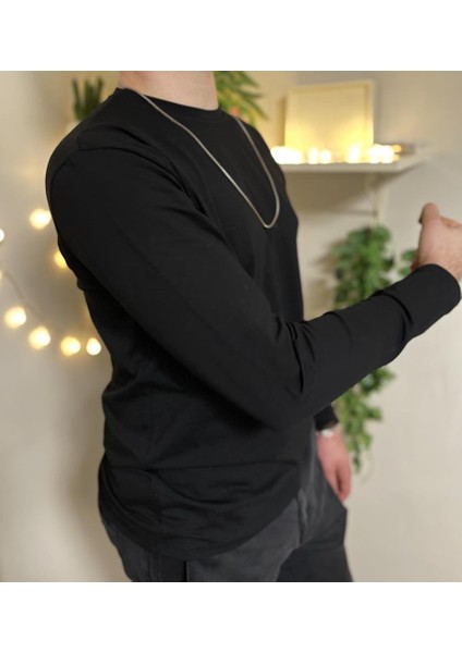 Erkek Slim Fit Dar Kesim Bisiklet Yaka Uzun Kol Pamuklu Tişört modelleri