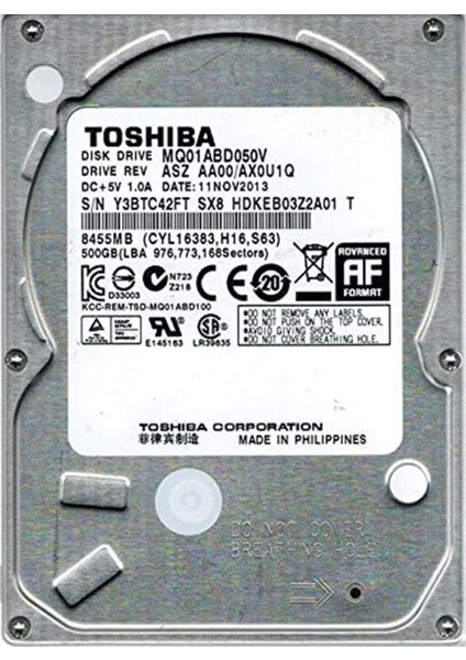 500GB 5400RPM Sata 3.0 8Mb 2.5" Notebook Disk (MQ01ABD050)