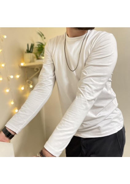 Erkek Slim Fit Dar Kesim Bisiklet Yaka Uzun Kol Pamuklu Tişört modelleri